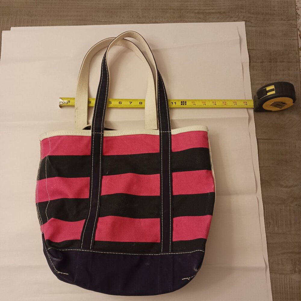 LL Bean pink navy stripe canvas medium usa - Picture 2 of 7